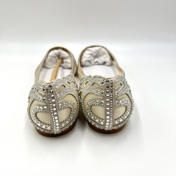 Badgley Mischka Bhldn Womens Size 8 Gigi Pointed Toe Jeweled Ivory‎ Ballet Flats - Picture 7 of 13